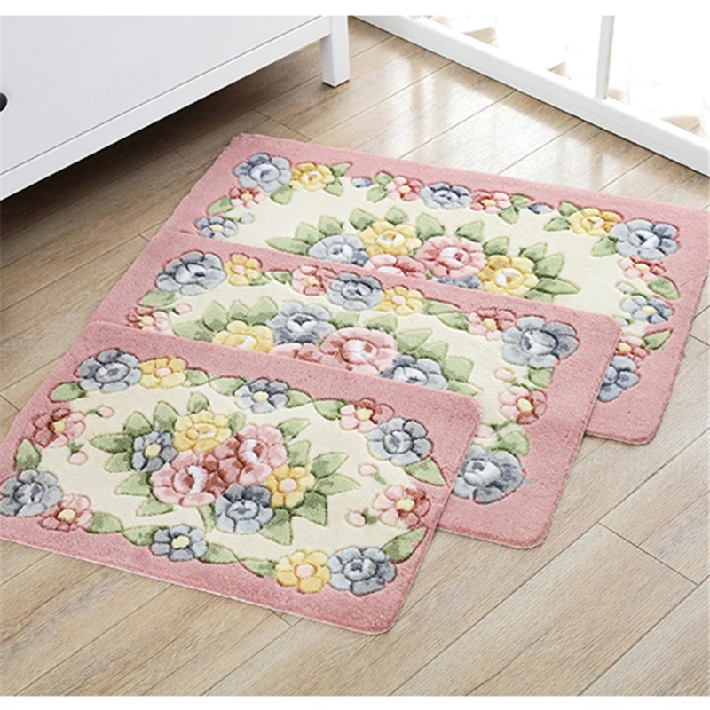 Cute Flower Printed Pattern Home Anti-slip Pad Living Room Bedroom Bedside Decor Small Floor Carpet Porch Dust-proof Foot Pad