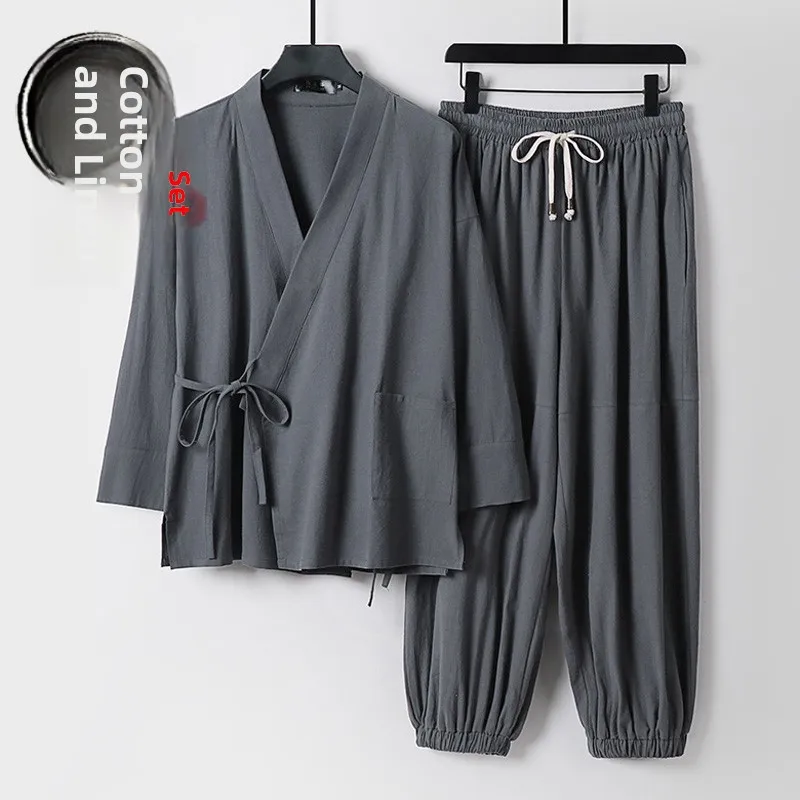 

Хлопково-льняной комплект Hanfu Seven-Quarter Sve, свободные брюки, одежда для тай-чи, мужская летняя повседневная одежда, удобная дышащая одежда