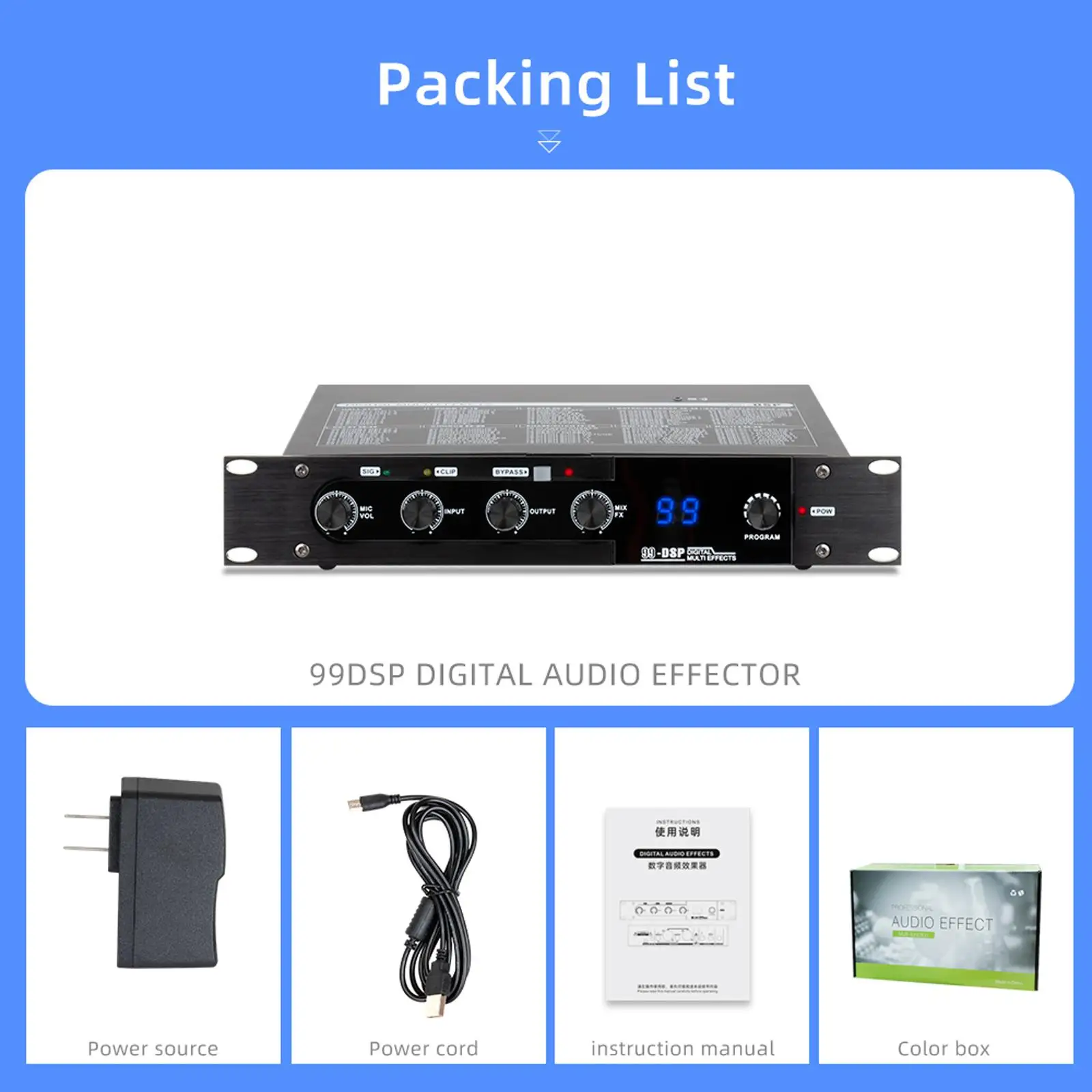 

Professional KTV Digital Pre Stage Effector 99 DSP Digital Audio Effects Audio Effect System for Concerts Karaoke Business Ktvs