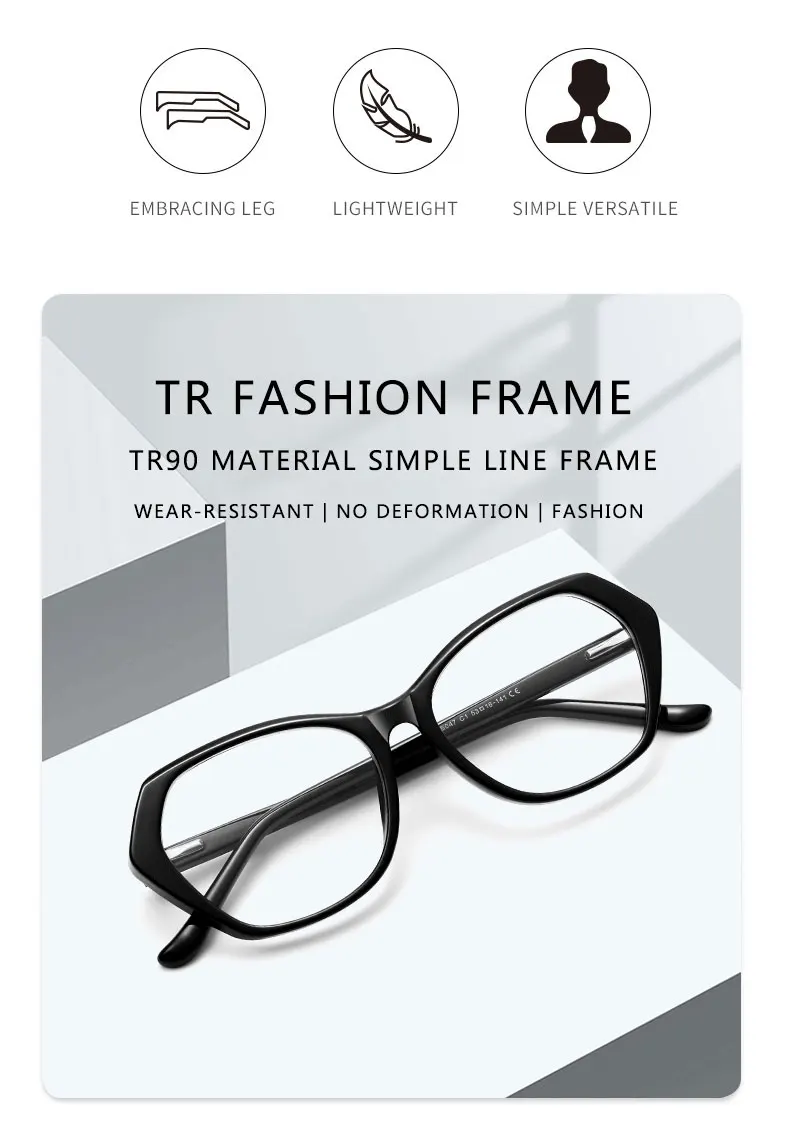 Modische Polyeder-Anti-Blaulicht-Brille, TR-Rahmen, Federscharniere, rutschfeste, ultraleichte, hochwertige optische Augenschutzbrille