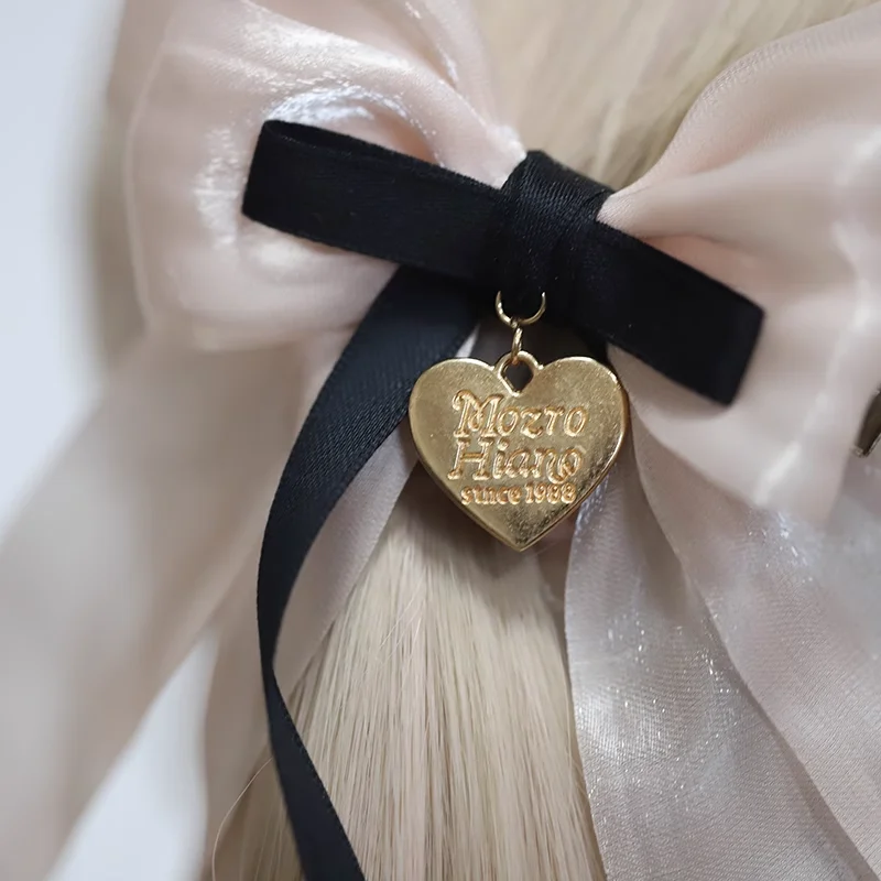 Japanese Mine Goth Heart Pink Black Bow Hair Bow Sweet Cool Hair Clip Lolita Girl Hair Accessoires