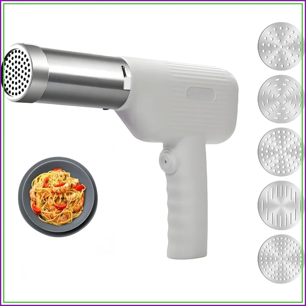 

5-in-1 Cordless Pasta Maker, Handheld Electric Noodle Press, Automatic Spaghetti Maker with Molds