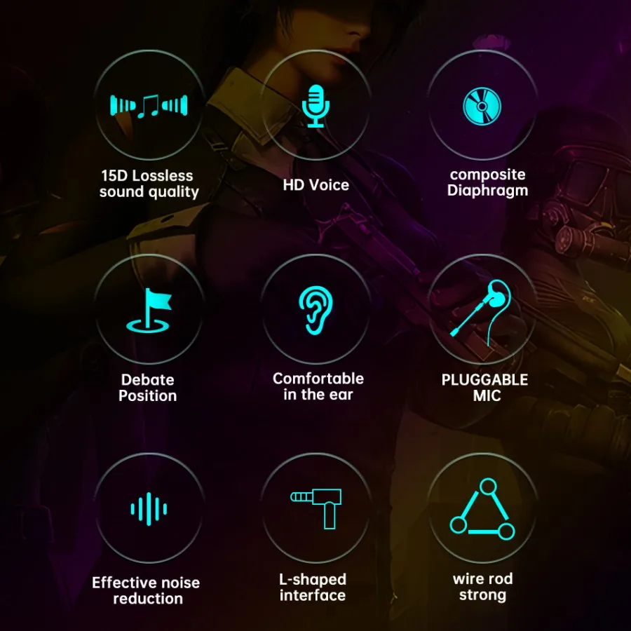 سماعة رأس للألعاب الرياضية الإلكترونية 3.5 مم/Type-C/USB/3.5 مم-مقبس مزدوج/ميكروفون مزدوج داخل الأذن، صوت محيطي 360 درجة، سماعات أذن سلكية ستيريو عالية الدقة PUBG، سماعات أذن للألعاب منخفضة الكمون