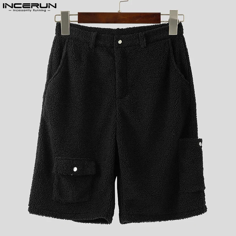 

INCERUN мужские шорты однотонные плюшевые пуговицы флисовые повседневные мужские шорты свободные уличные карманы модные повседневные мужские шорты S-5XL