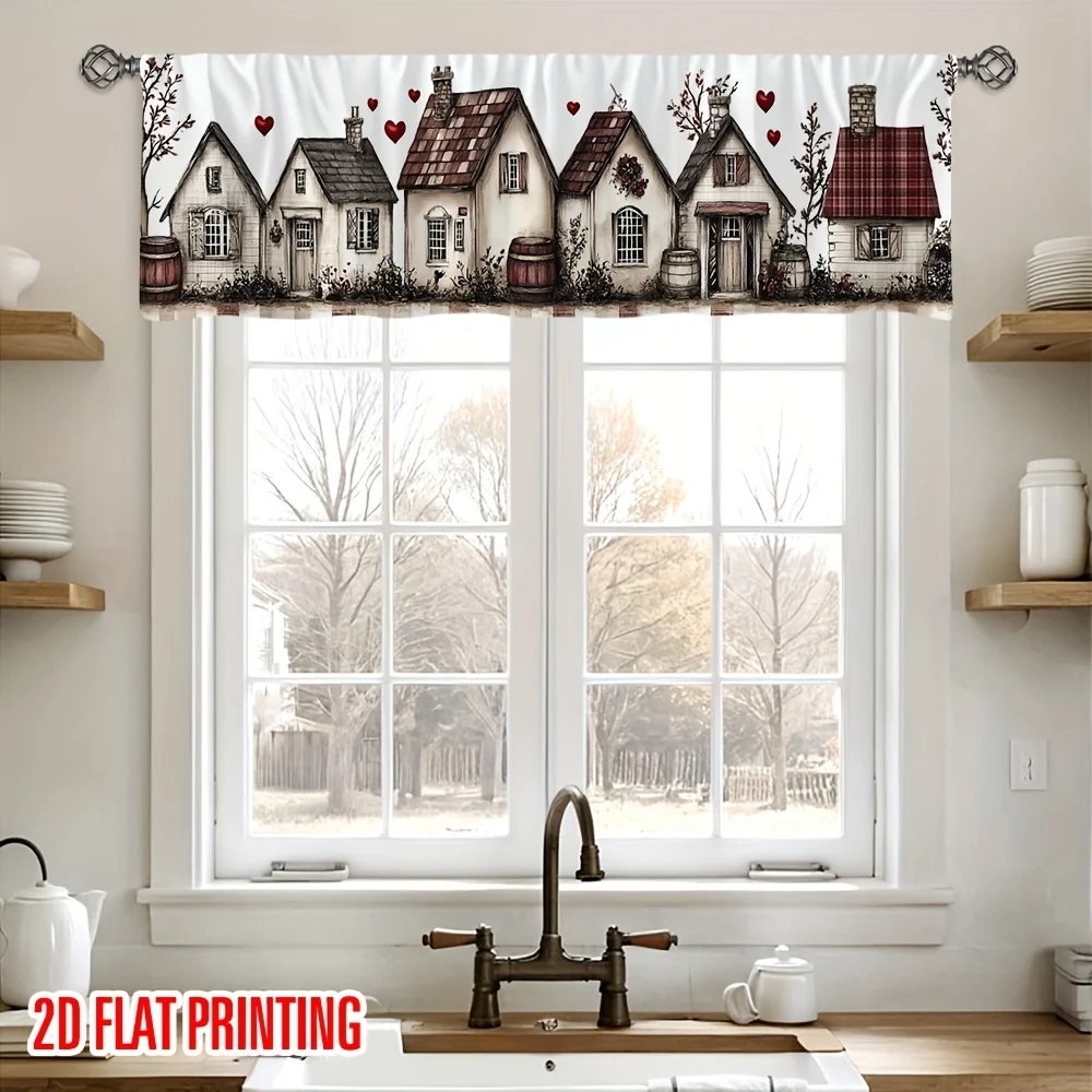 

1 шт., занавеска с подзором в деревенском стиле с сердечками и фильтрующей панелью подзоров, карман для стержня, легко устанавливаемое окно