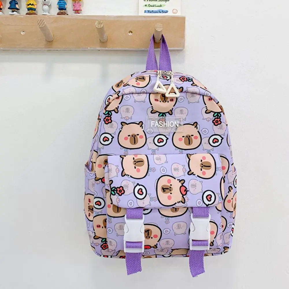 Mochila de nailon Capybara de gran capacidad con correas anchas, bolso escolar para niños, bolso de libros ligero de estilo coreano para estudiantes