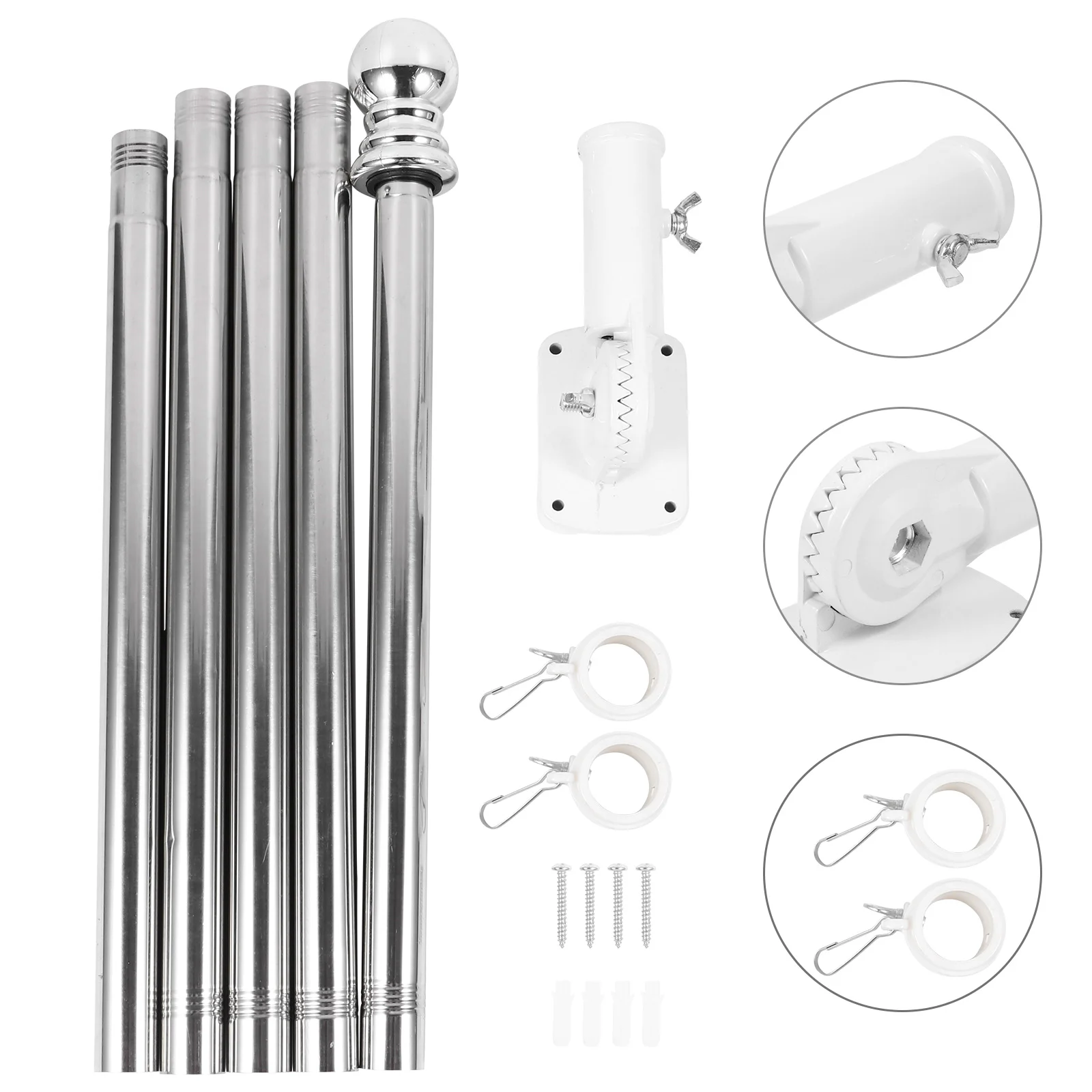 

Stainless Steel Flagpole with Holder and Stand Kit Base Bracket Wall Ring Doorbell Wired