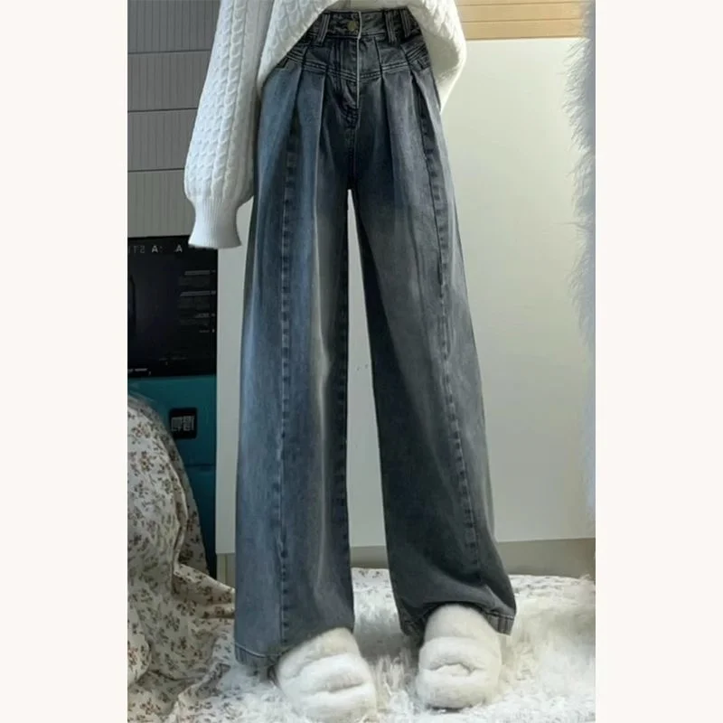 

Прямые джинсы с высокой талией, женские большие размеры, весна-осень, свободные утягивающие широкие брюки, повседневная мода