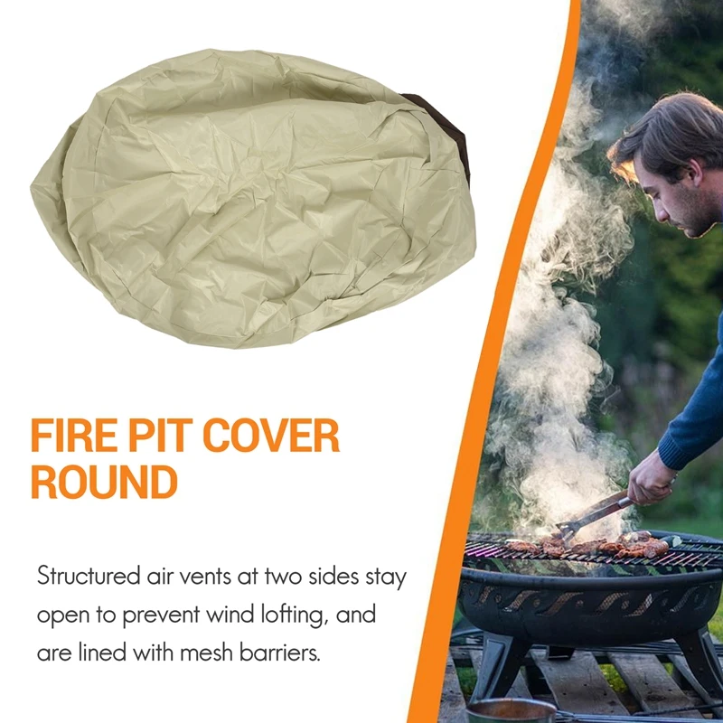 Fire Pit Cover Round-210D Oxford Cloth Heavy Duty Patio Outdoor Fire Pit Table Cover Round Waterproof Fits For 34/35/36 Inch Fir