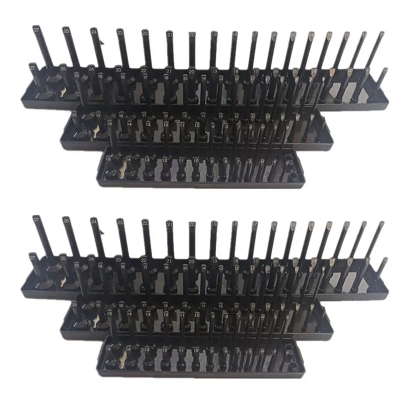 

Набор лотков-органайзеров для розеток из 6 шт., черные метрические лотки для розеток 1/4 дюйма, 3/8 дюйма и 1/2 дюйма, глубокие и теневые держатели для розеток-AT64