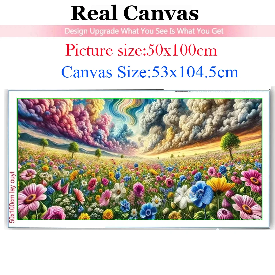 Large Colorful Wild Flowers Landscape DIY 5D Diamond Painting Full Diamond Art Embroidery Cross Stitch Craft For Home Decor
