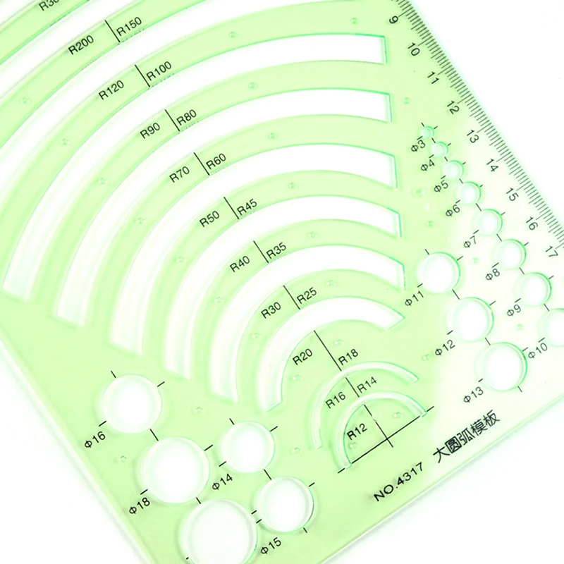 Green Plastic Circles Geometric Template Ruler Stencil Measuring Tool Stationery Students Drawing Curve Ruler
