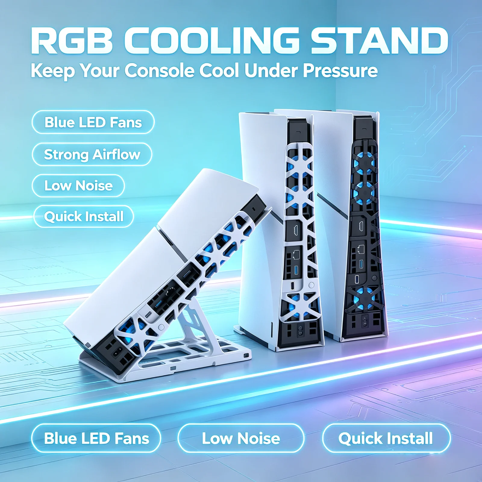 Kompatibel mit PS5 Slim, PS5 Slim Gaming, hocheffiziente Konsolenkühlung, Kühlventilator mit blauer Umgebungsbeleuchtung, Gaming-Zubehör