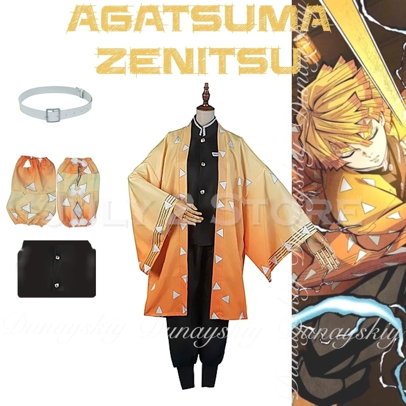 Agatsuma Zenitsu شيطان أنيمي القاتل تأثيري مع نمط المثلث الأصفر هاوري وشعر مستعار قصير شقراء تأثيري حلي جميع المجموعة