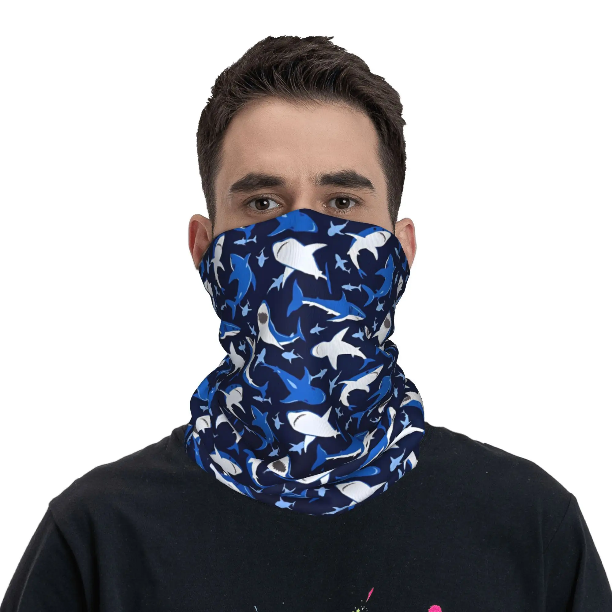 Shark Bandana الرقبة الجراب المطبوعة} وشاح سحري دافئ عقال ركوب الخيل للجنسين الكبار قابل للغسل