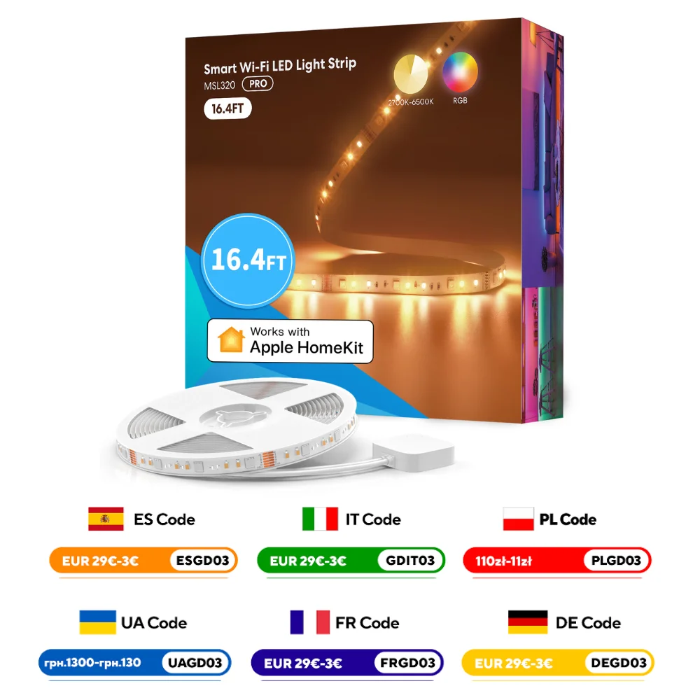 

Meross HomeKit Smart Strip Light WiFi LED Light Strip RGBWW TV Backlight 18W Work with Siri Alexa Google Assistant SmartThings