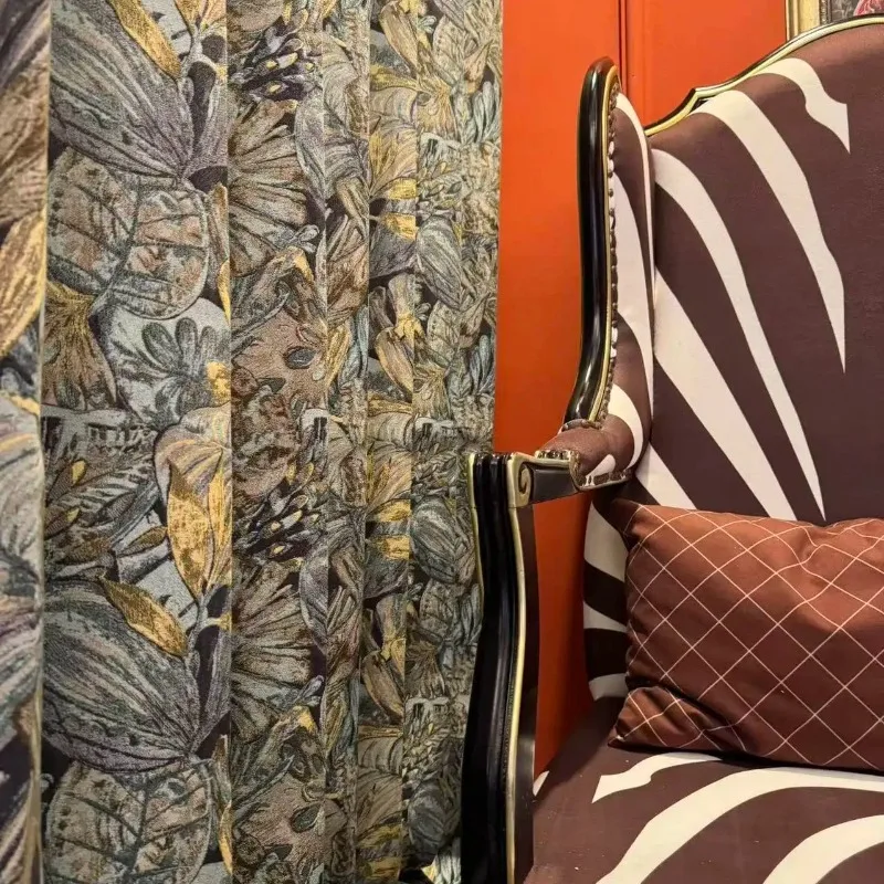American Retro Oil Painting Chenille Plant Texture Shading Curtains for Customized Living Room Bedroom French Window Finished