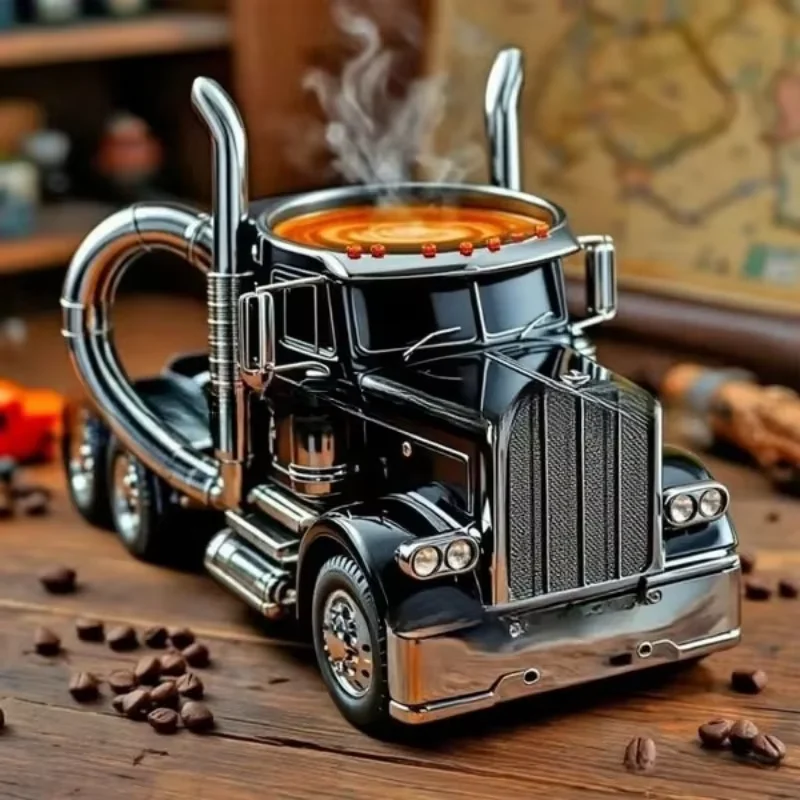 Handmade Semi-trailer Head Coffee Mug Stainless Steel Resin Mug Men's Coffee Mug Coffee Lover's Gift Suitable For Home Bar