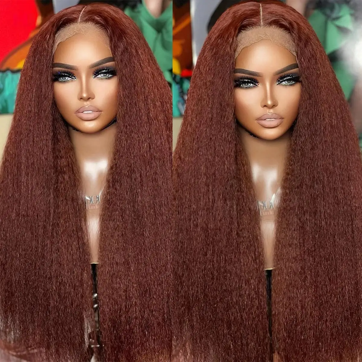 

34 Inch 13x4 Reddish Brown Kinky Straight Lace Frontal Wig 4x4 HD Lace Closure Wig Pre Plucked Natural Hairline 250% Density