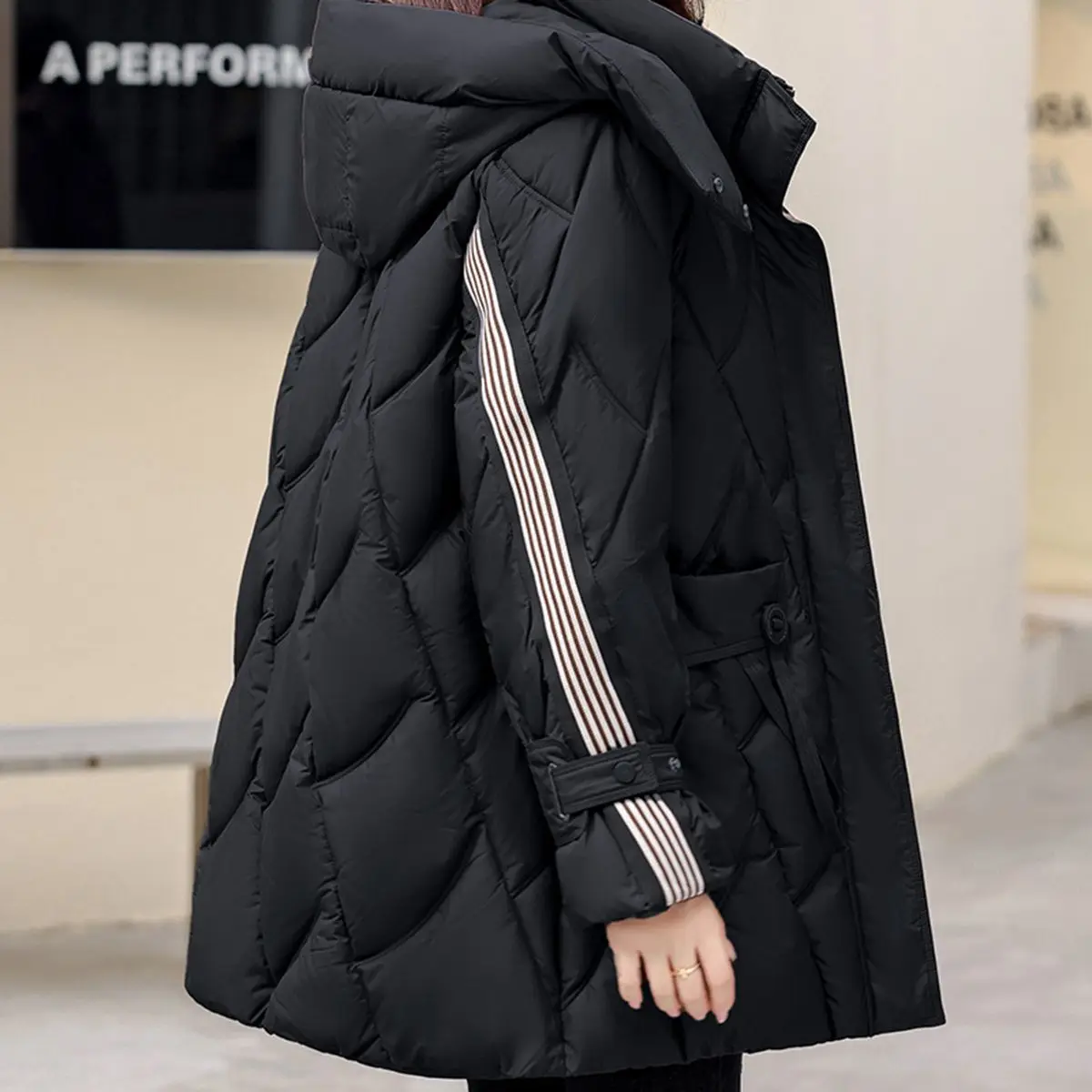 Winter Down Cotton Jacket Mid length Women's New Design sense Spliced Warm Thicken Parka Coat Female Loose Hooded Casual Jackets
