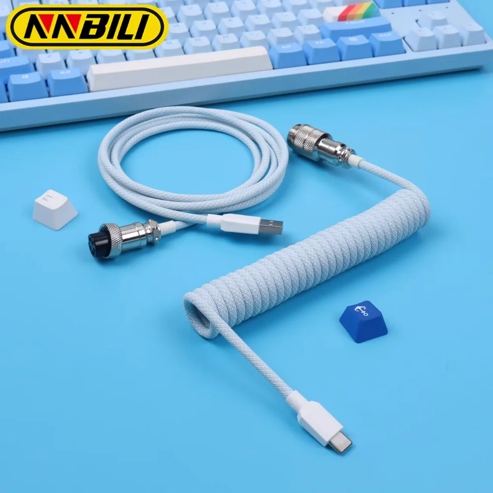 NNBILI Type C Mechanical Keyboard Cable USB Spring Wire Mechanical Keyboard Aviator Desktop Computer Aviation Connector 7 colors