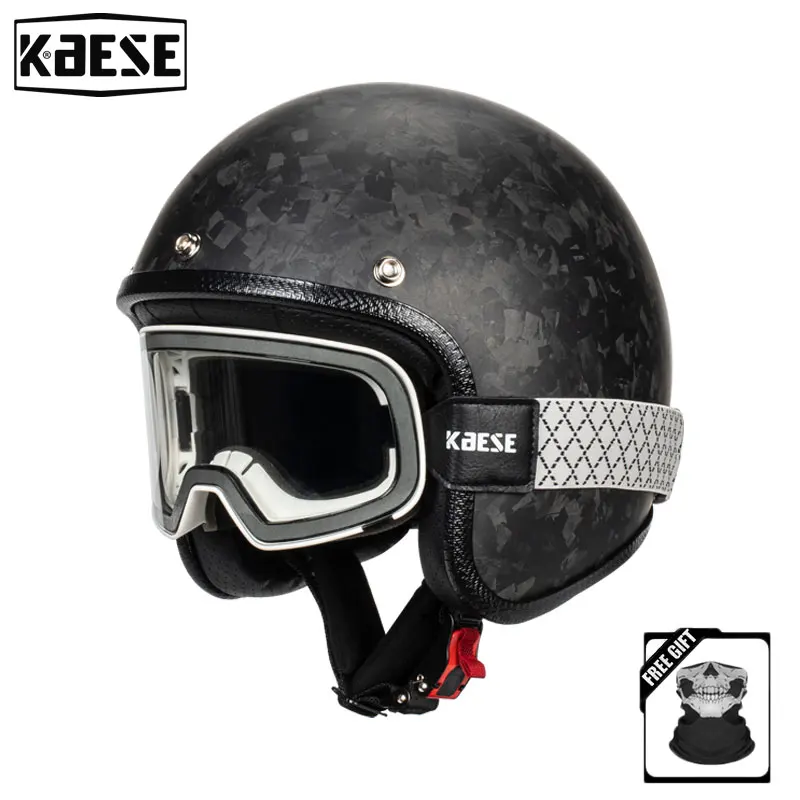 Matte Black Vintage Carbon Fiber Motorcycle Helmet with Color Change Goggles Street Riding Casque Scooter ATV Cruiser Helmets