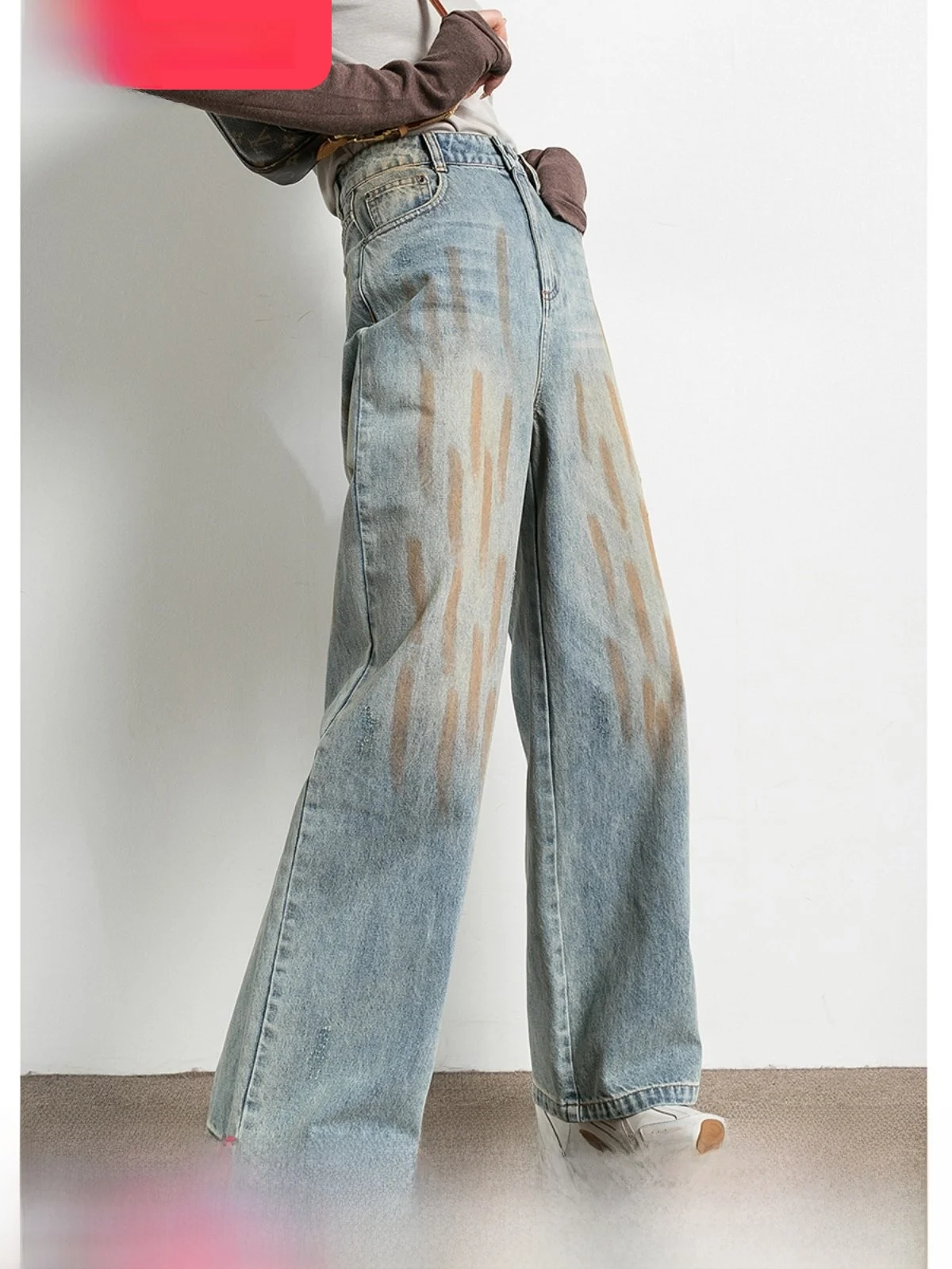 

Tide PA Thick Straight Leg Vintage Blue Jeans Women's Spring Autumn High Waist Long Pants Casual Style Standard Fit Denim Jeans