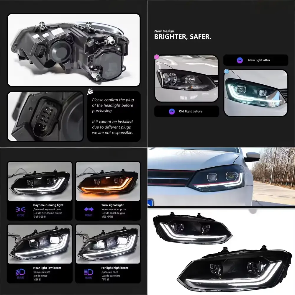 

11-18 for Polo Headlight Assembly 24V 55W Modified 23 Model Upgrade LED Turn Signals Daytime Running Lights