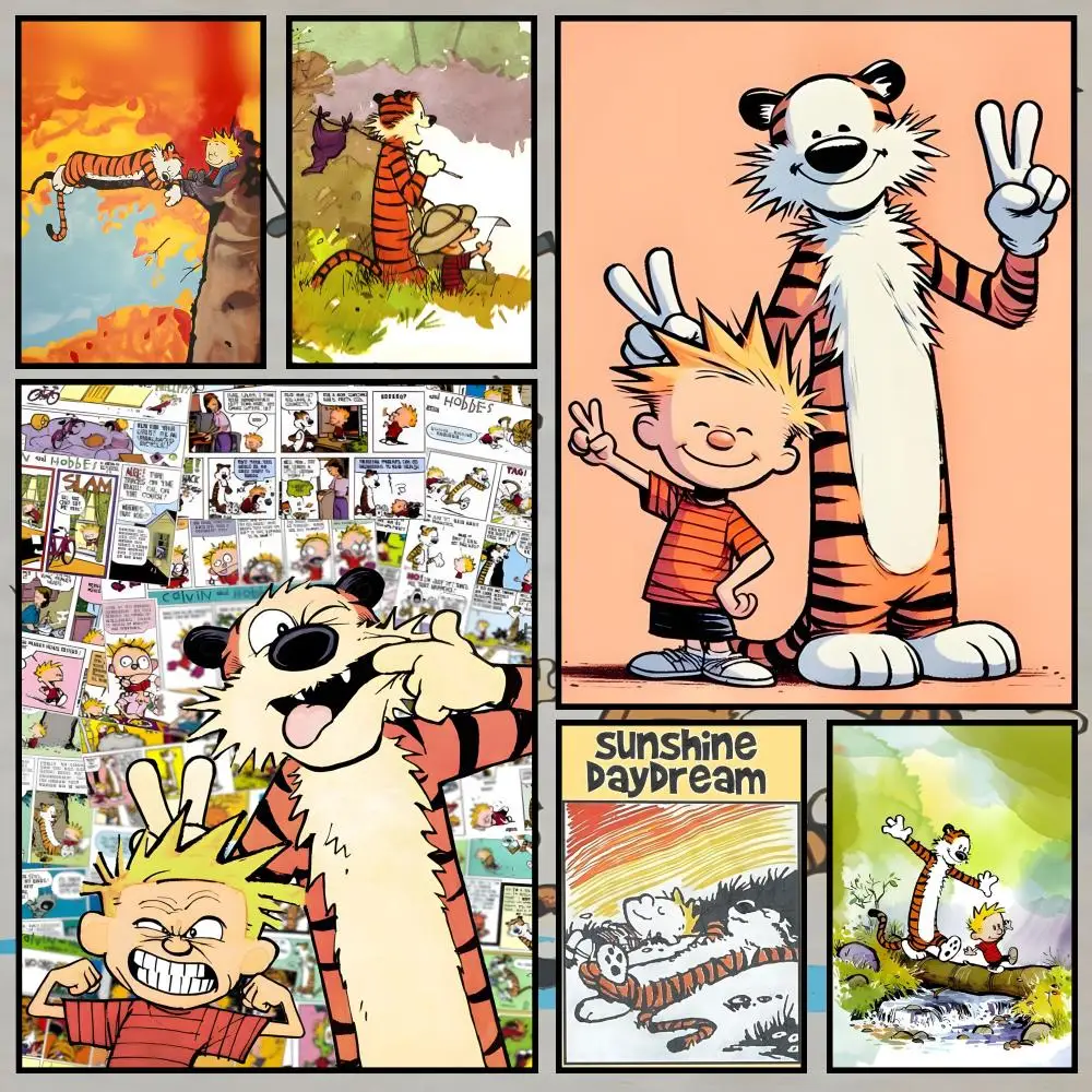 Charakter-Poster „C-Calvin and Hobbes“, wasserfestes PVC-Wandposter, selbstklebende HD-Kunst für Wohnzimmer, Schlafzimmer und Geschäft
