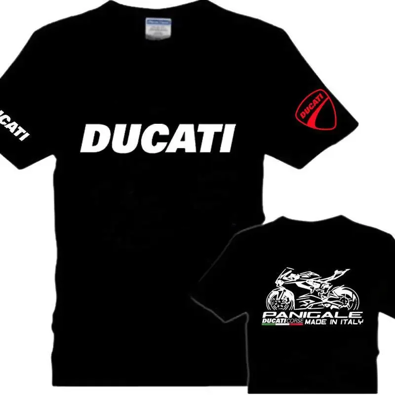 Image of Ducati Panigale Motorrad-T-Shirt aus Baumwolle mit Grafikdruck für Herren, Rundhalsausschnitt, kurzärmelig, lässiges Biker-T-Shirt für Motorrad-Fans