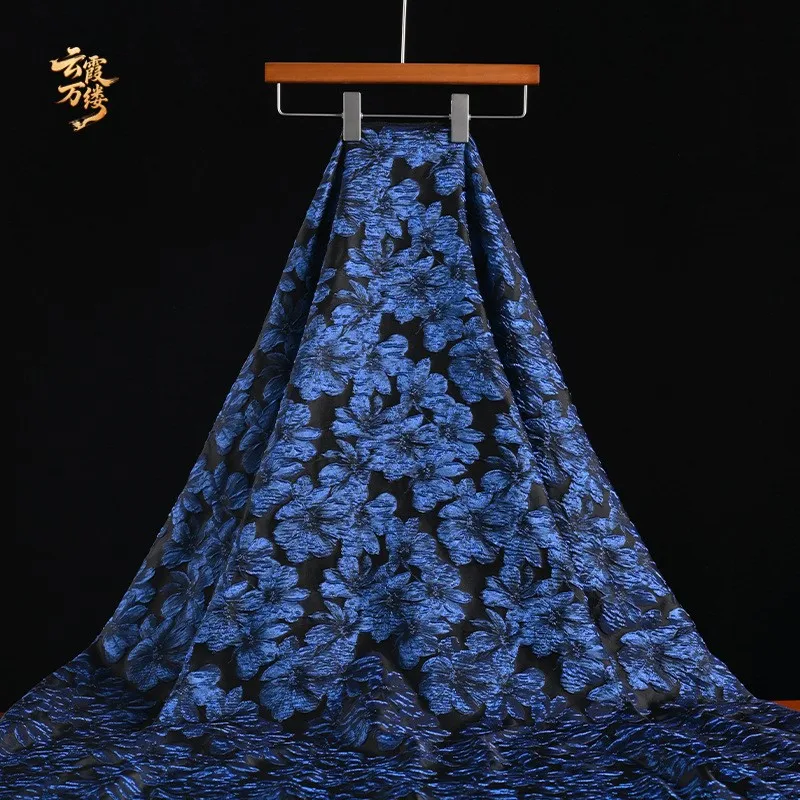 Blue flower jacquard three-dimensional fabric coat decoration handcrafted clothing designer