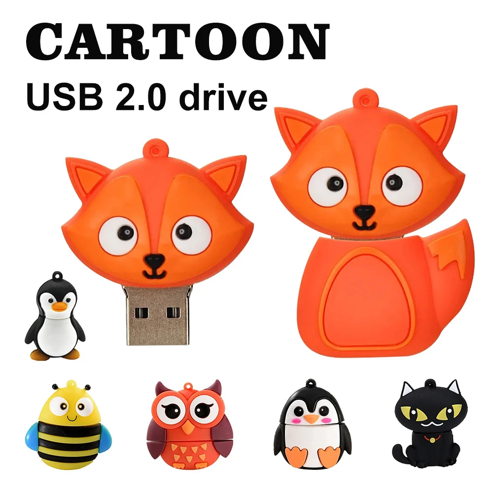 

Cute Cartoon Animal Penguin Cat Owl USB Flash Drive 8GB 16GB 32GB64GB128GB Lion Pendrive USB2.0 Memory Stick Dinosaur Pen Drive