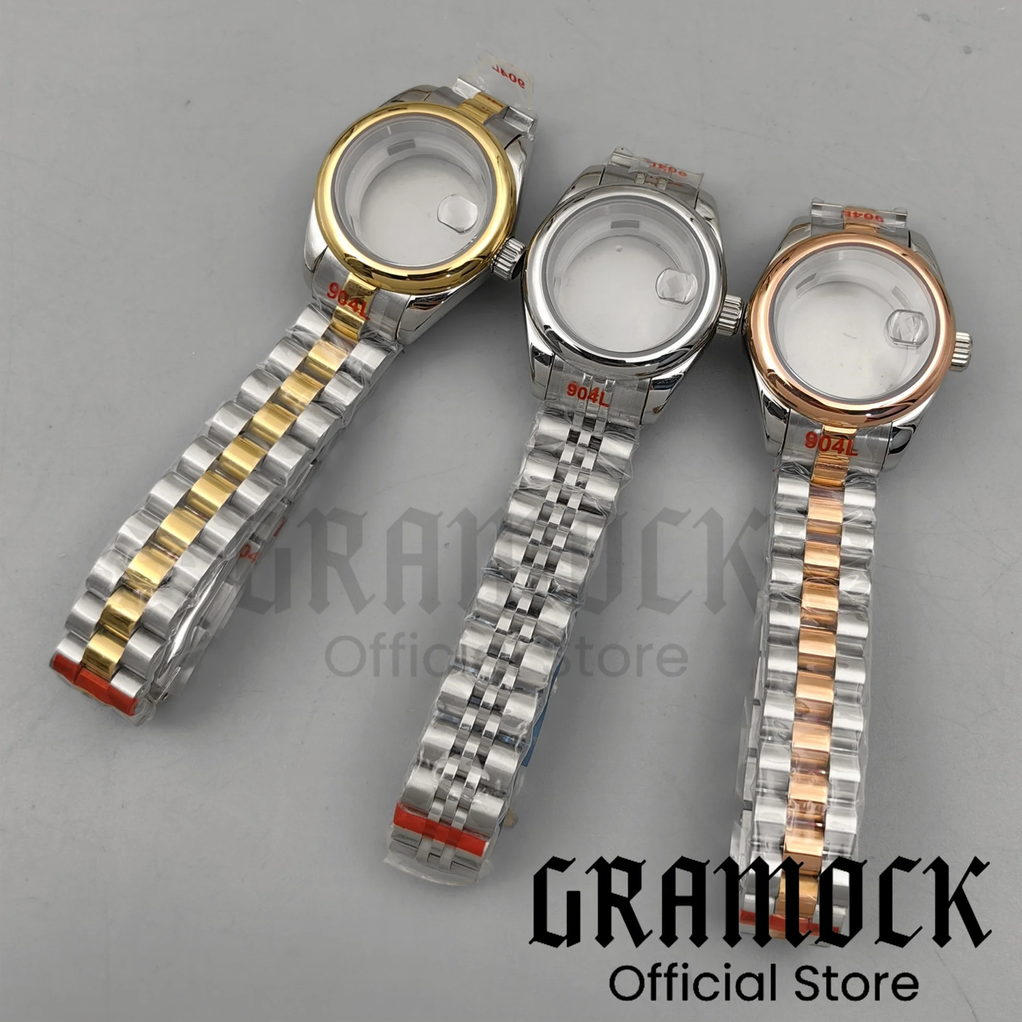 Gramock NH05 06 Lady's 28mm Polished Stainless Steel Watch Case Jubilee Strap Sapphire Crystal Fit NH05 NH06 Movement Watch Part