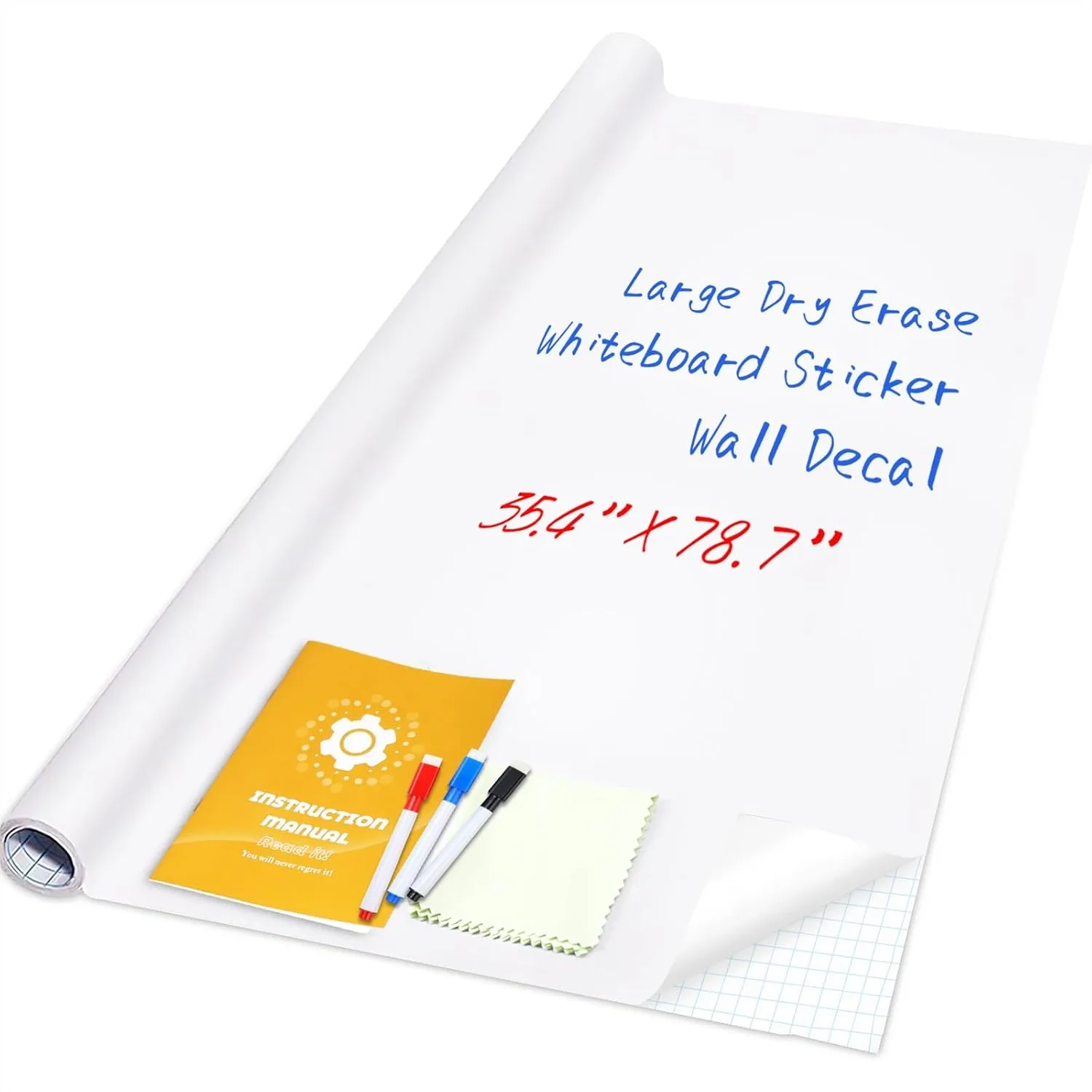 

Dry Erase Whiteboard Sticker, Self-Adhesive Peel Stick Paper for School Office Home with 3 Pens 78.7"x35.4"