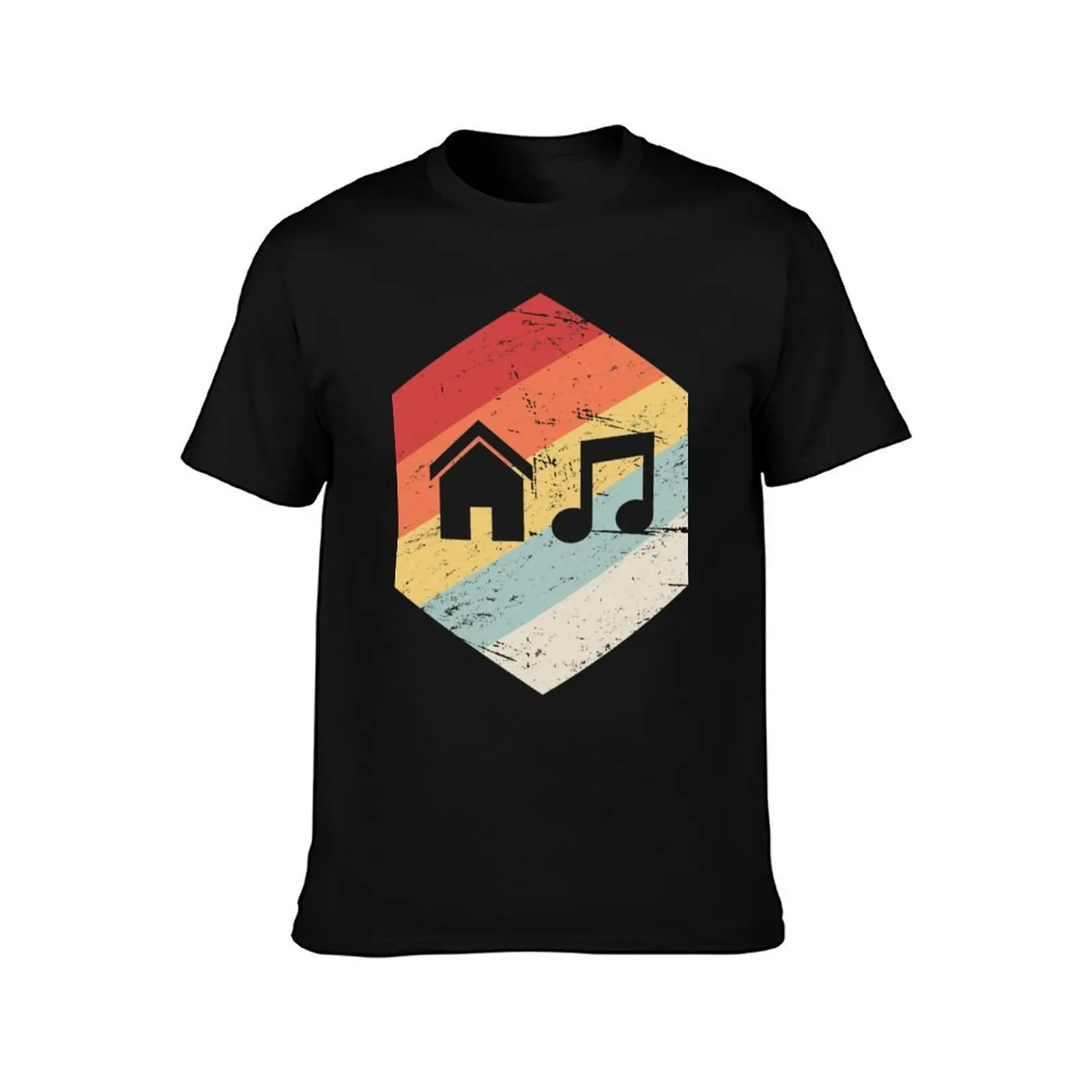 House Music-Vintage Retro Hexagon, T-Shirt Basic Solid Tee for Daily Use T-Shirt