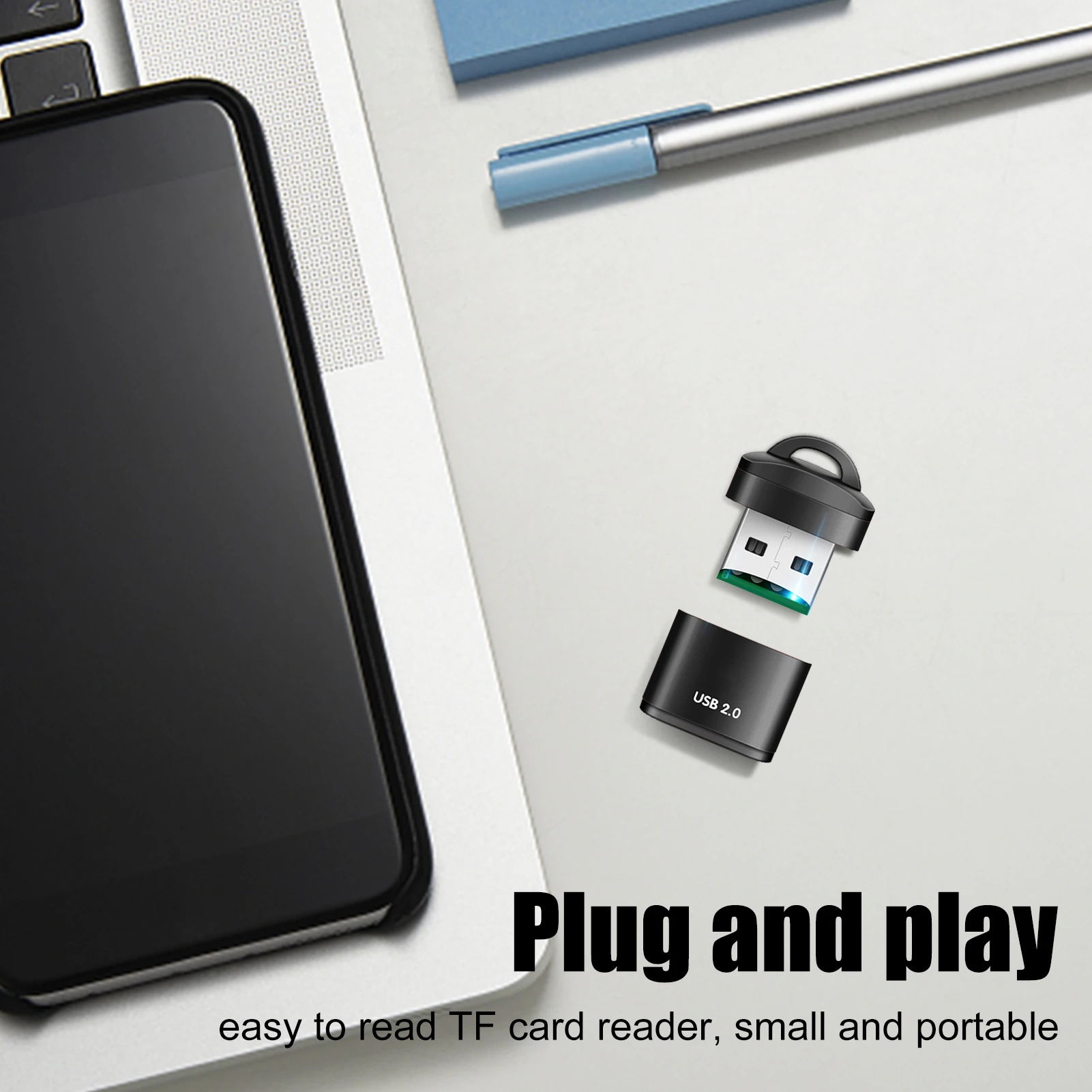 USB 2.0 Mini High Speed Memory Card Reader, Leitor de Celular, MicroSD, Adaptador USB, Plug and Play, USB 2.0