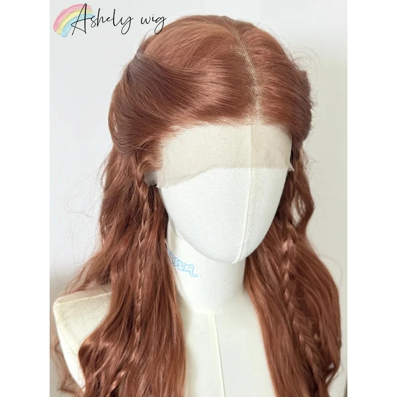 برتقالي داكن شعر مستعار للنساء 26 بوصة 13*4 الدانتيل شعر مستعار أمامي طويل متموج شعري طبيعي الاصطناعية الدانتيل الباروكات للاستخدام Dialy Cospaly