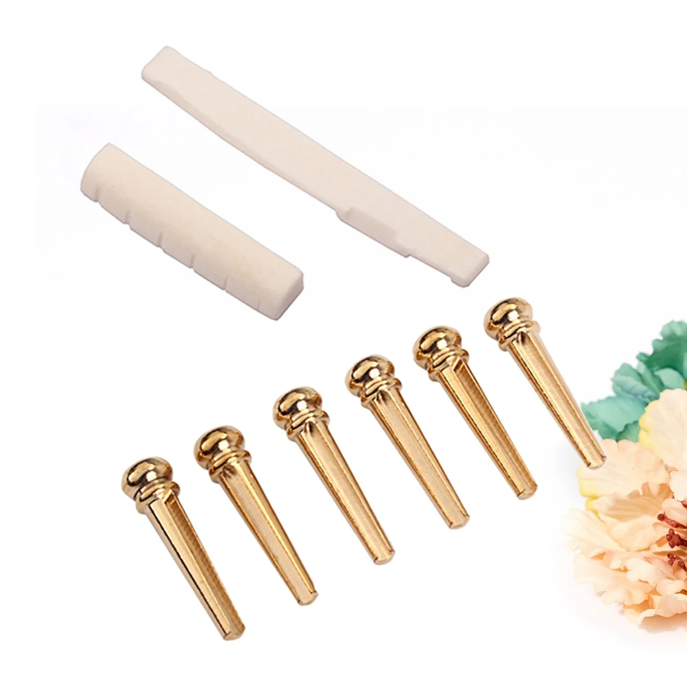 

Brass Bridge Pins Bovine Bone Saddle Nut Set For Folk Acoustic Guitar Replacement Parts Fit 6 String Classical Guitar Bone