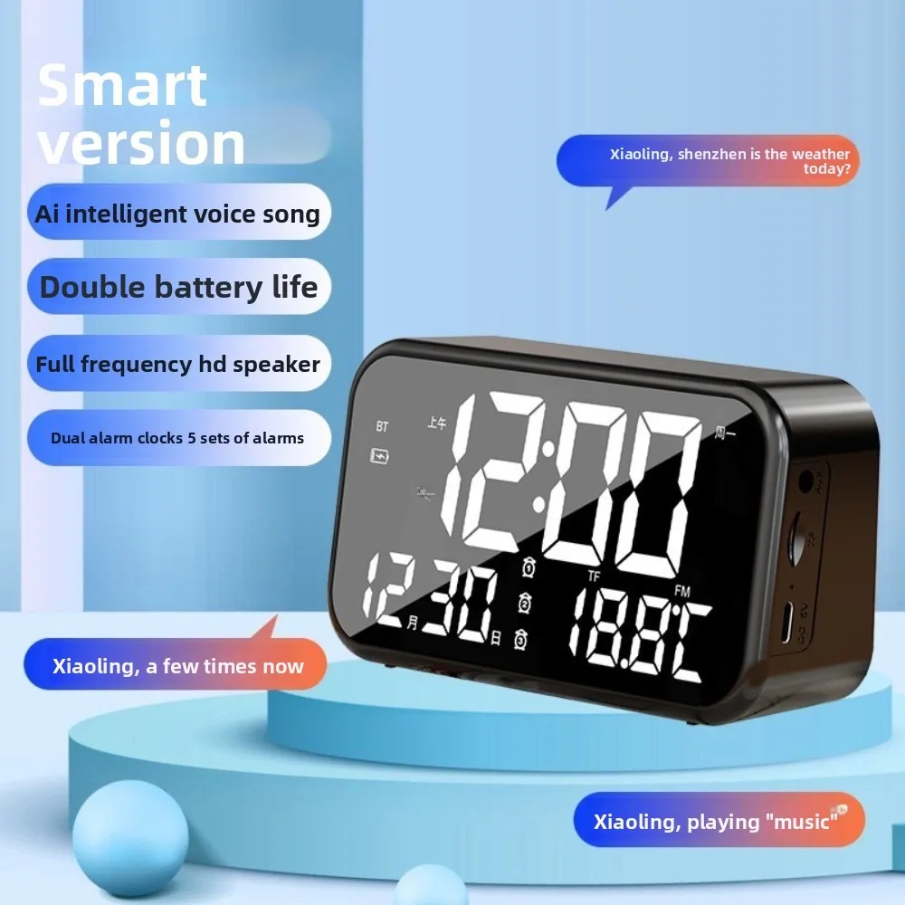 

Multifunction Mirror Alarm Clock Dual Alarms Rechargeable Digital Alarm Clock Smart Bluetooth Speaker Electronic Clock Bedroom