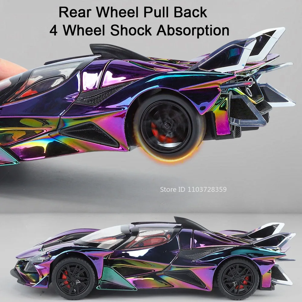 1:24 Apollo EVO IE Supercar Model Zabawka Odlewana ze Stopu Miniatura Samochodu Sportowego Dźwięk Światło Otwierane Drzwi Napęd na Sprężynę dla Dzieci Prezent