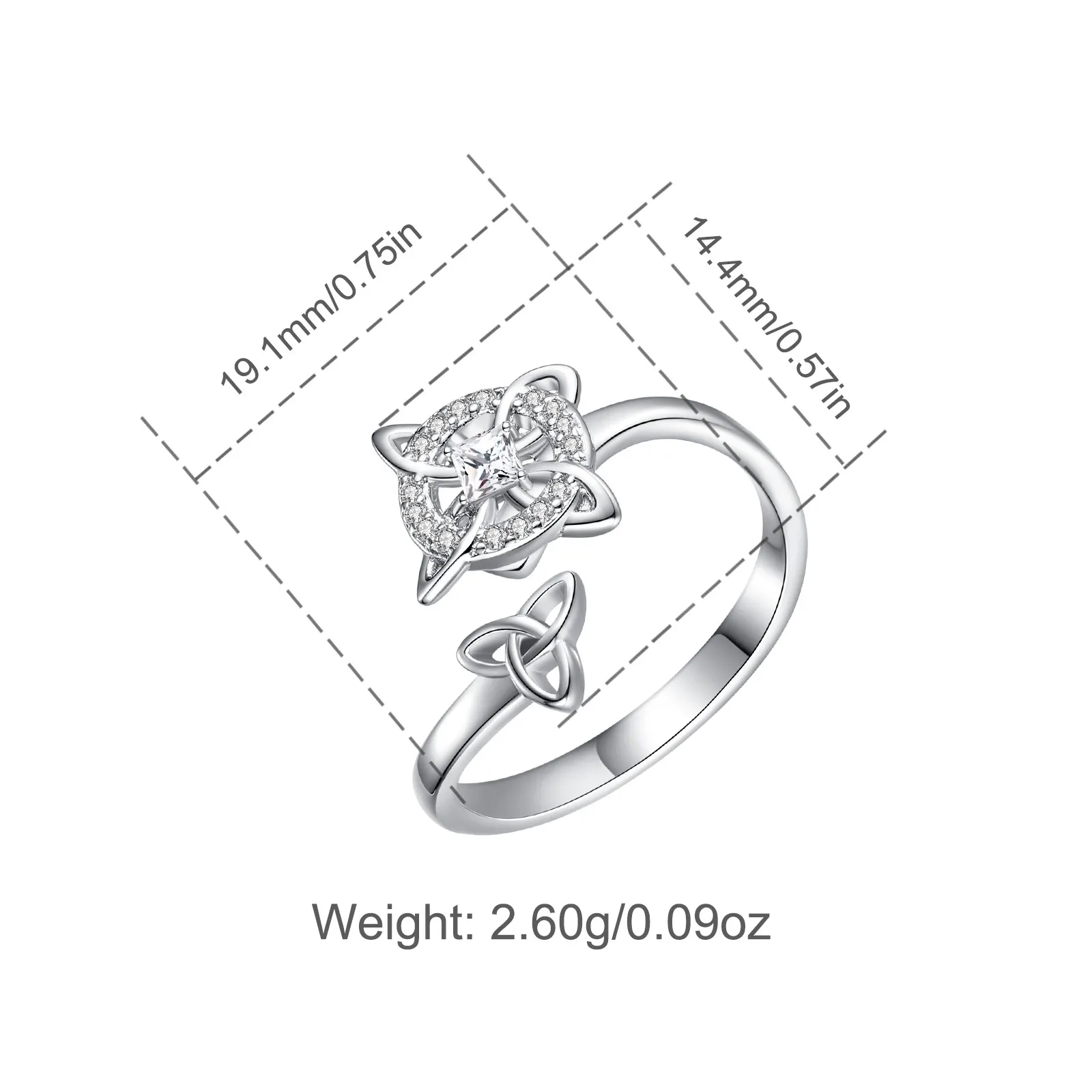 AEONSLOVE 925 Sterling Silver Witch Knot Adjustable Ring CZ Celtic Knot Open Ring Wicca Pagan Jewelry Mothers Day Gift for Women