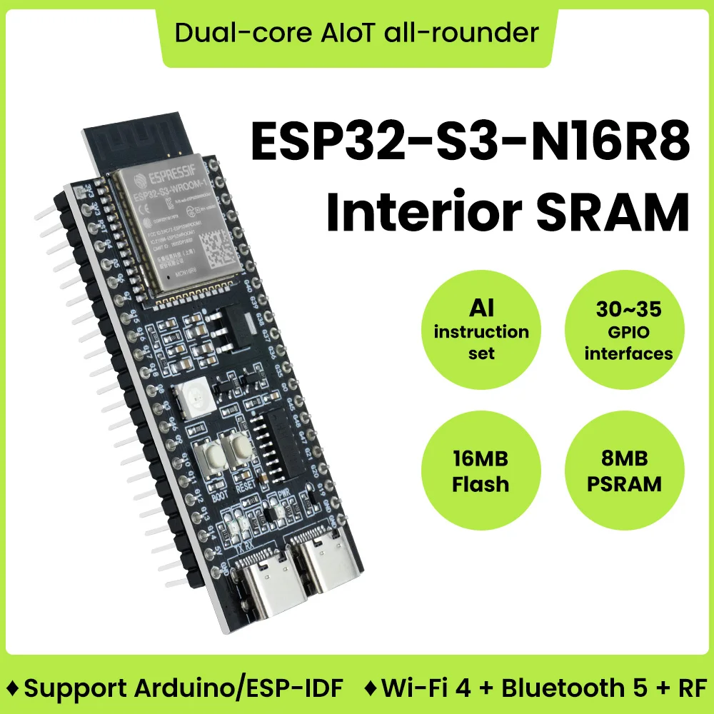 Keyestudio ESP32-S3-DevKitC-1 N16R8 Development Board Two Type C Integrated Wi-Fi&Bluetooth 44Pin Compatible Arduino IDE ESP-IDF
