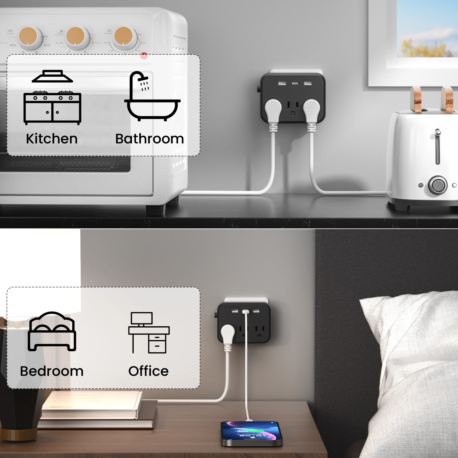 Переключатель TRANSTON US с защитой от перенапряжения Мини-портативный удлинитель 6-в-1 Многофункциональный 3 удлинителя 2 USB-порта 1 Type-C