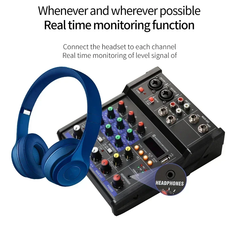 4 Channel USB Audio Mixer with Wireless Microphone Studio Sound Mixers with Bluetooth DJ Console Mixing for Karaoke Micro Phone - view 4
