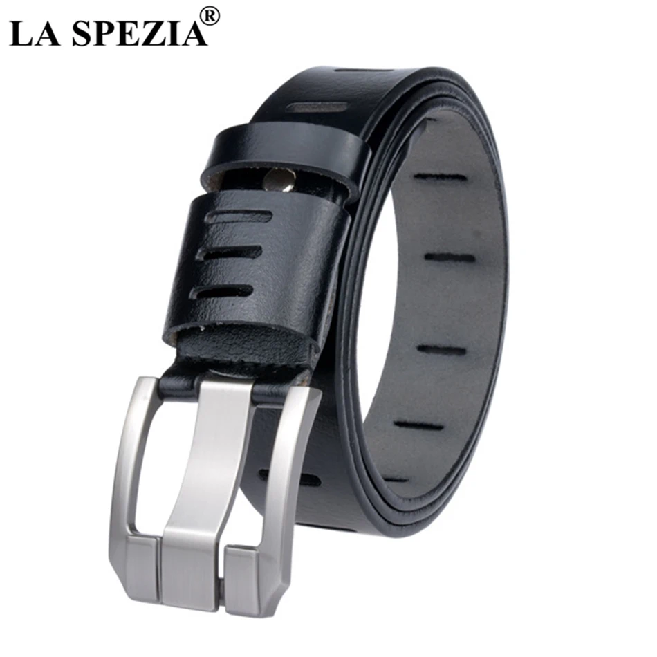 

LA SPEZIA New Real Leather Belt Men Black Pin Buckle Belt Male Casual Solid Genuine Cowhide Leather Classic Brand Belt for Jeans
