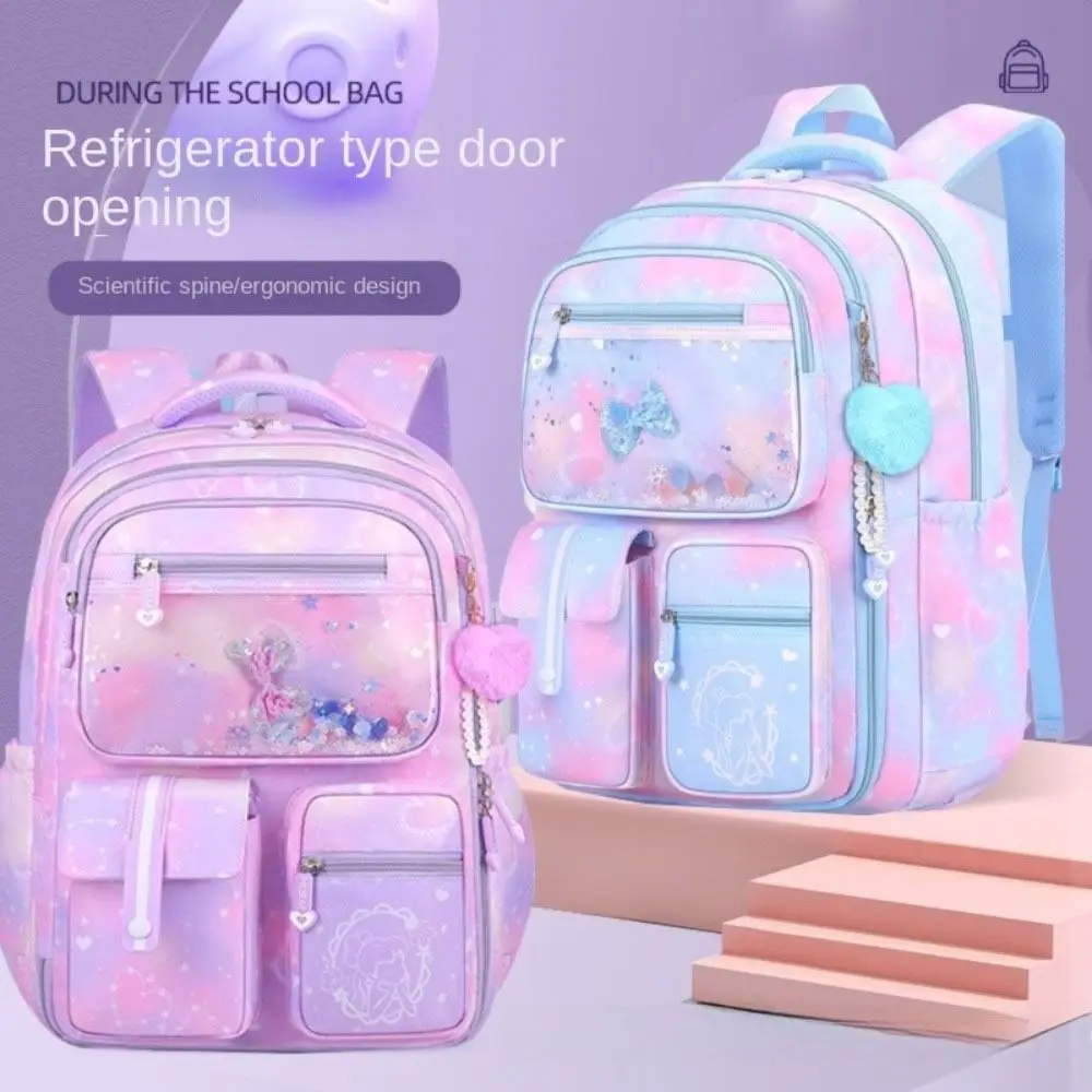 

Side-Open Children Backpack Multiple Pockets Oxford Shoulders Bag Refrigerator Style Door Opening Korean Style