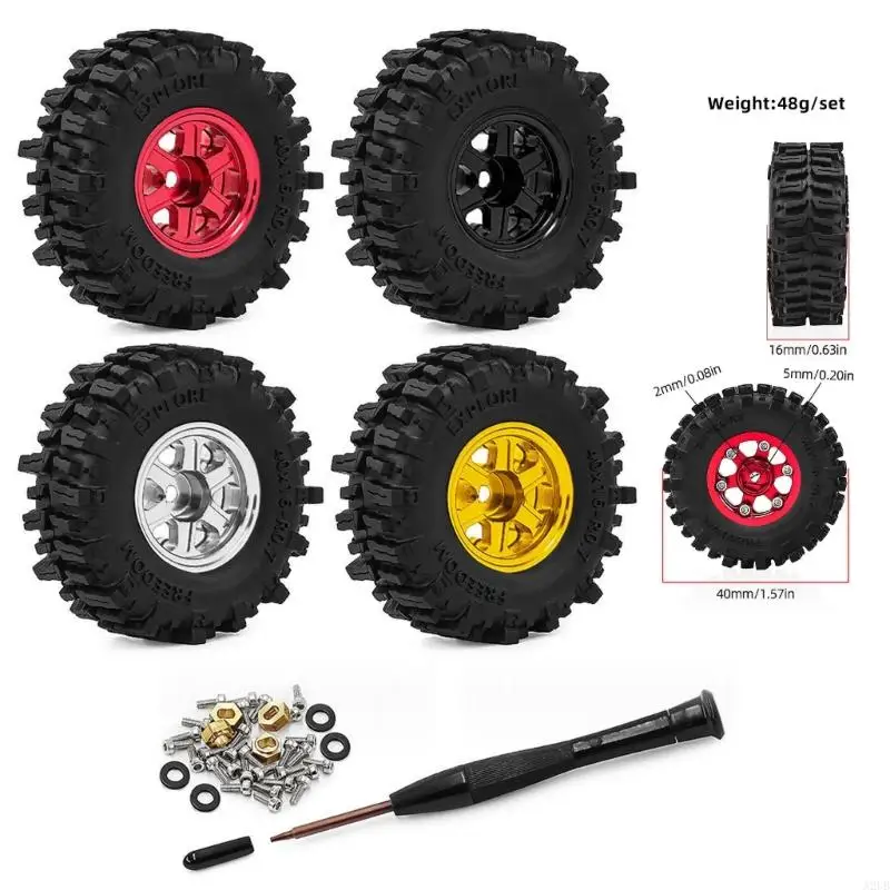 Packung mit 1 Satz SCX30 0,7-Zoll-Gummirädern mit Reifen mit festem Halt für funkgesteuerte Modelle Maßstab 1:30 A2UB – Detail 6