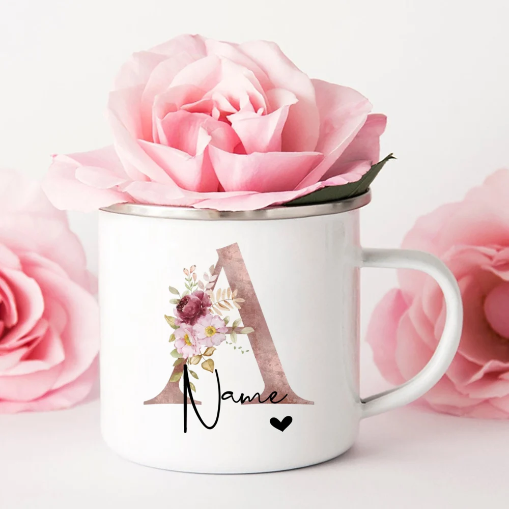 Personalized Coffee Mug with Initial Name Letter Christmas Gifts for Women Monogram Name Coffee Enamel Mug Camping Cups