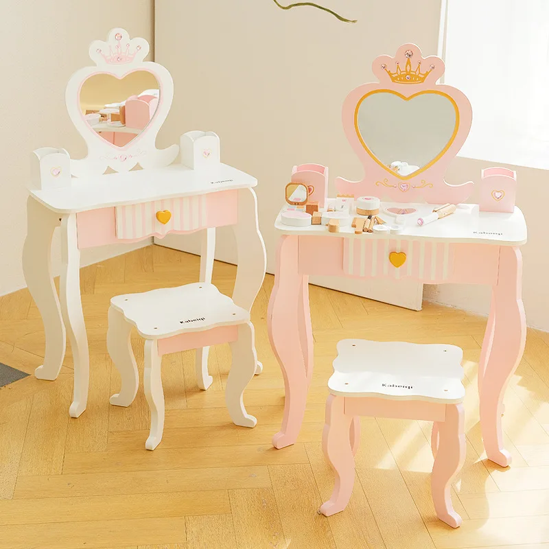Wooden Puzzle Simulation Parent-child Interactive Love Dressing Table Set For Children Playing House Toys