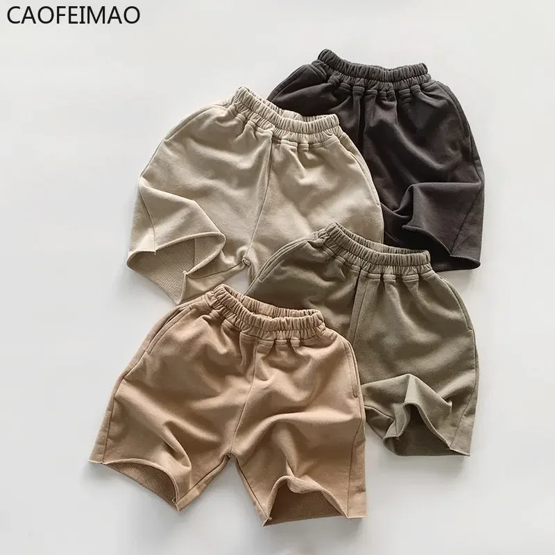 2025 Summer Kid Girl Smooth Fashion Solid Comfortable Shorts Toddler Boy Cotton Straight Wide Leg Short Pants Children Clothes